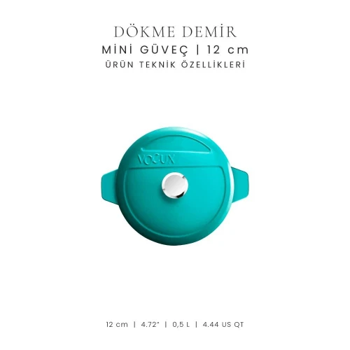 Voeux Kitchenware Profond Turkuaz Döküm Mini Güveç 12 Cm