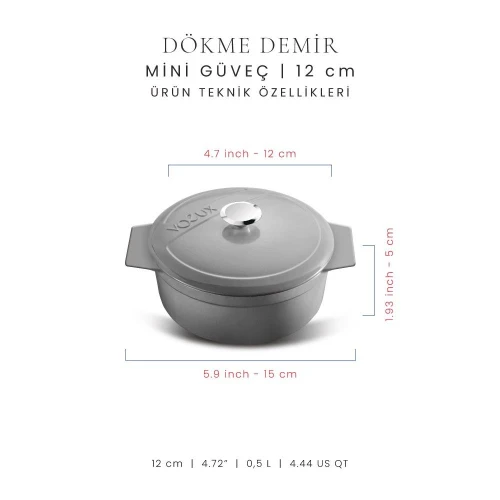 Voeux Kitchenware Gracieuse Gri Döküm Mini Güveç 12 Cm