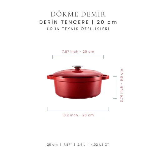 Voeux Kitchenware L'amour Kırmızı Derin Döküm Tencere 20 Cm