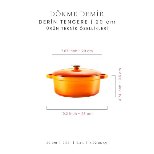 Voeux Kitchenware Amusant Turuncu Derin Döküm Tencere 20 Cm