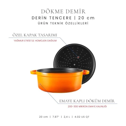 Voeux Kitchenware Amusant Turuncu Derin Döküm Tencere 20 Cm