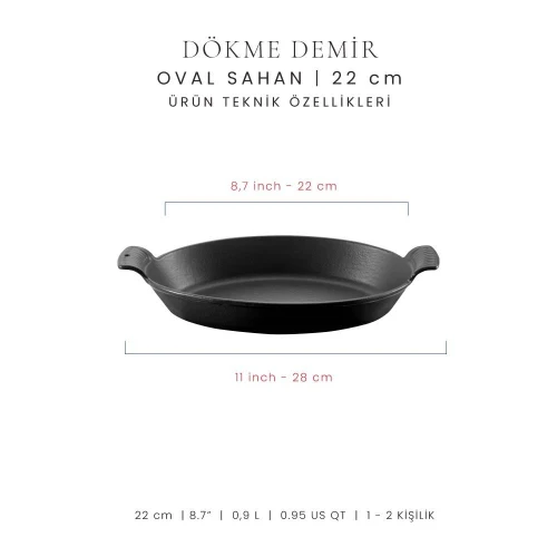Voeux Kitchenware Elegance Siyah Oval Döküm Sahan Ve Ahşap Nihale 20 Cm