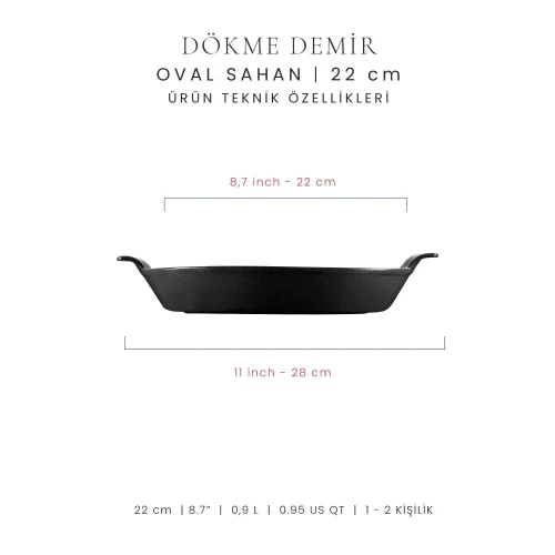 Voeux Kitchenware Elegance Siyah Oval Döküm Sahan Ve Ahşap Nihale 20 Cm