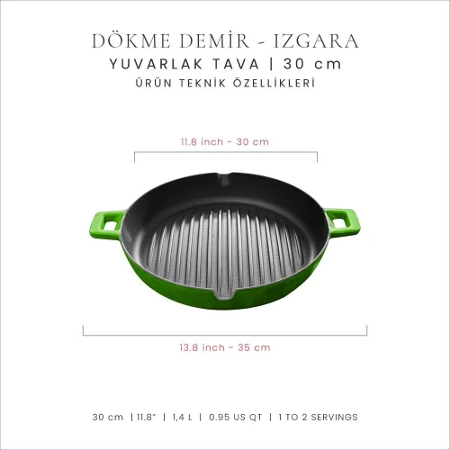Voeux Kitchenware Forêt Yeşil Döküm Döküm Yuvarlak Izgara Tava 30 Cm