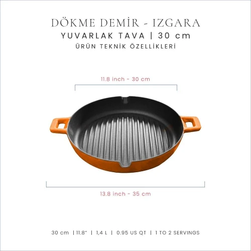 Voeux Kitchenware Amusant Turuncu Döküm Yuvarlak Izgara Tava 30 Cm