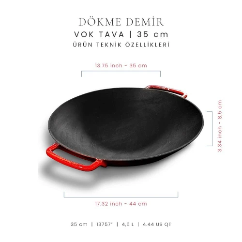 Voeux Kitchenware L'amour Kırmızı Döküm Wok Tava 35 Cm