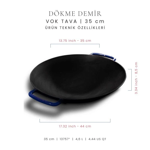 Voeux Kitchenware Azure Lacivert Döküm Wok Tava 35 Cm