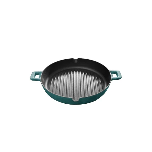 Voeux Kitchenware Profond Turkuaz Döküm Yuvarlak Izgara Tava 30 Cm