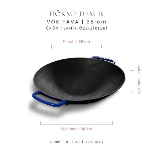 Voeux Kitchenware Azure Lacivert Döküm Wok Tava 28 Cm