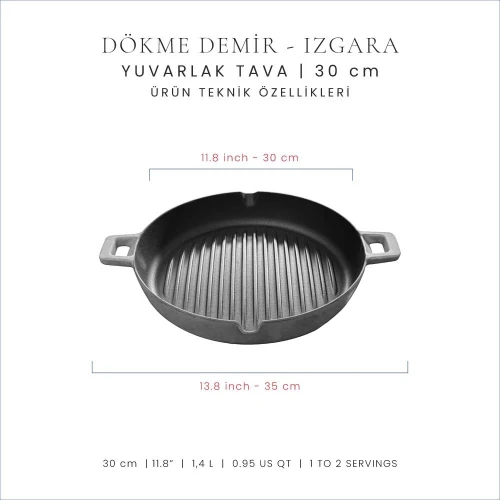 Voeux Kitchenware Gracieuse Gri Döküm Yuvarlak Izgara Tava 30 Cm