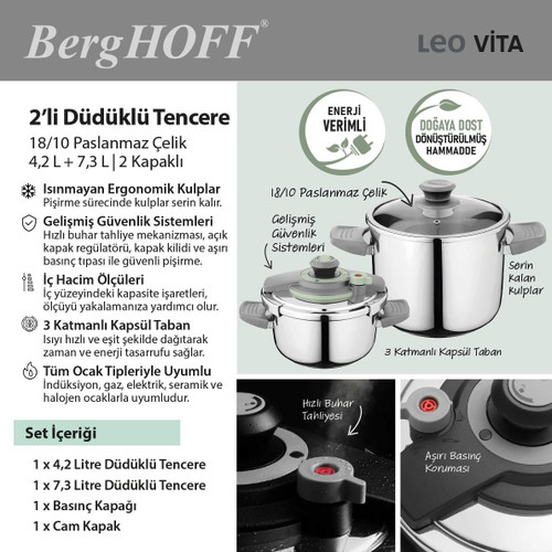 BergHOFF LEO Vita Düdüklü Tencere Seti (4+6L)