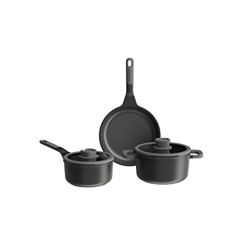 BergHOFF LEO STONE Yapışmaz Alüminyum Döküm 5 li Tencere Seti