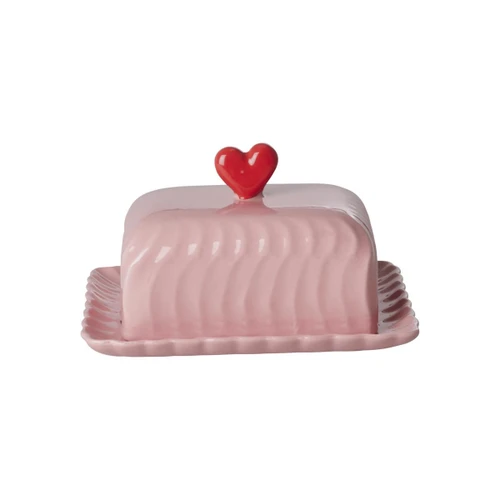 Rice Seramik Tereyağlık - Pembe Kalp