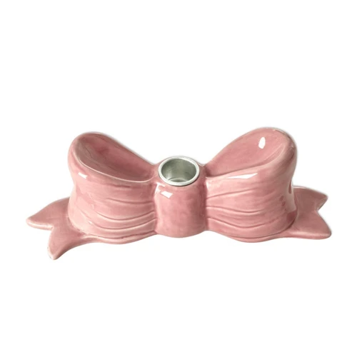 Rice Seramik Şamdan - Pembe Kurdele