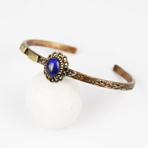 Coho Objet Coho Tılsım Turkuaz & Lapis Lazuli Taşlı & Motifli El İşleme Bakır Bileklik Seti