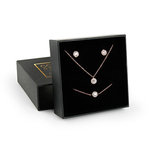 Coho Objet Coho Silver Crystal Bloom El Yapımı Gümüş Kolye Küpe Bileklik Seti