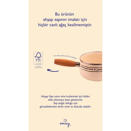 Emaylab Black Cupid Ahşap Saplı Kalp Desenli Emaye Sos Tavası 1,3 Litre