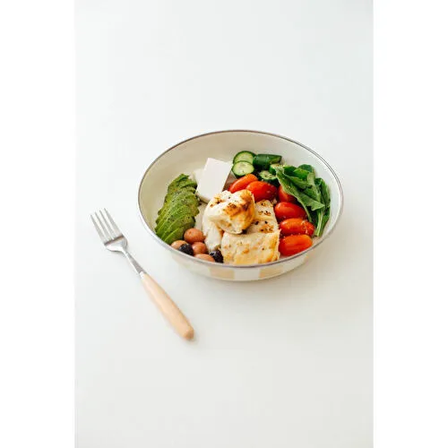 Emaylab Beige Emaye Bowl Tabağı - Bowl Kase - Salata Kasesi - Sunum Kasesi 21cm