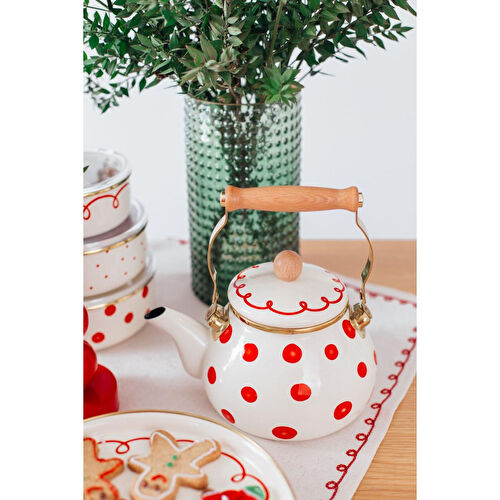 Emaylab Merry Yılbaşı Özel Emaye Vintage Kettle (2li̇tre- Ocakta-sobada Kullanilabi̇li̇r)