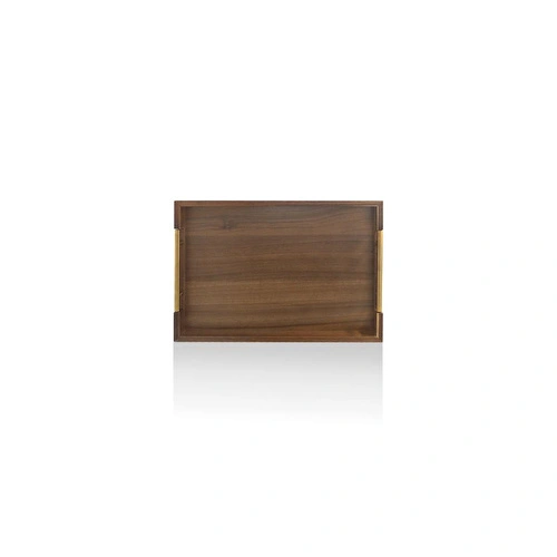 The Mia Natura Akasya Metal Kulplu Tepsi Gold 38x26x5 Cm