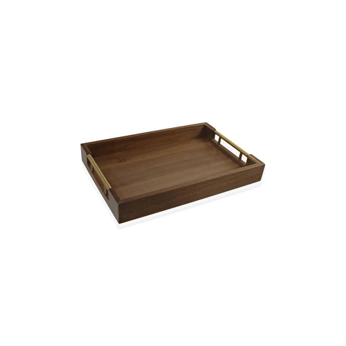 The Mia Natura Akasya Metal Kulplu Tepsi Gold 38x26x5 Cm