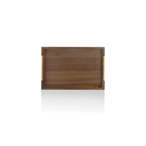 The Mia Natura Akasya Metal Kulplu Tepsi Gold 45x30x5 Cm