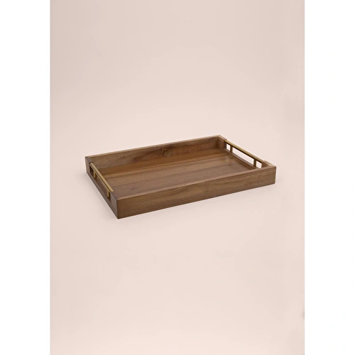 The Mia Natura Akasya Metal Kulplu Tepsi Gold 45x30x5 Cm