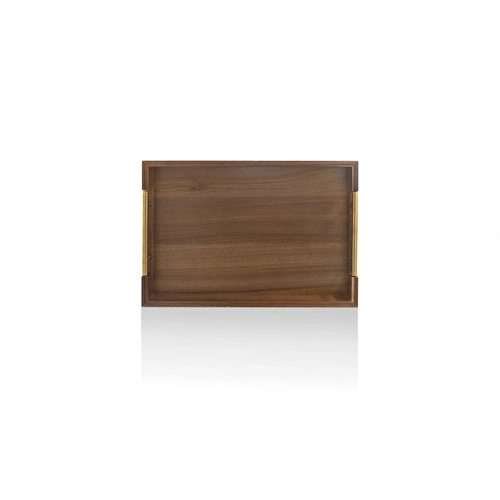 The Mia Natura Akasya Metal Kulplu Tepsi Gold 45x30x5 Cm