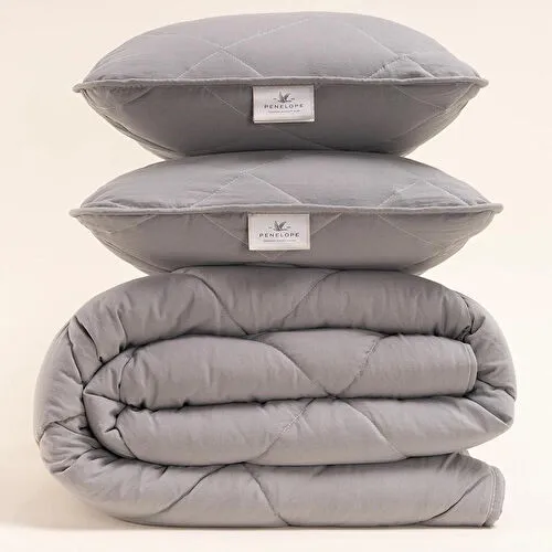 Penelope Microfiber Kumaş Çift Kişilik Gri Yastık Yorgan Seti - Colors In Comfort