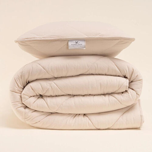 Penelope Microfiber Kumaş Tek Kişilik Krem Yastık Yorgan Seti - Colors In Comfort