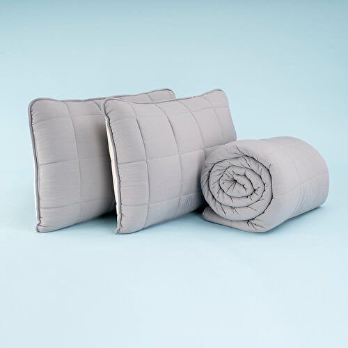 Othello Kullanımı Kolay Çift Kişilik Yastık Alezi Ve Yorgan Seti 220x240 Cm Gri - Egeo Life Serisi