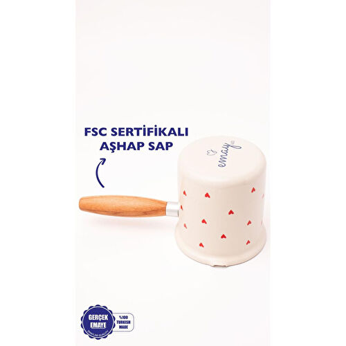 Emaylab Cupid Emaye Ahşap Saplı Cezve (500ml-6 Kişilik)
