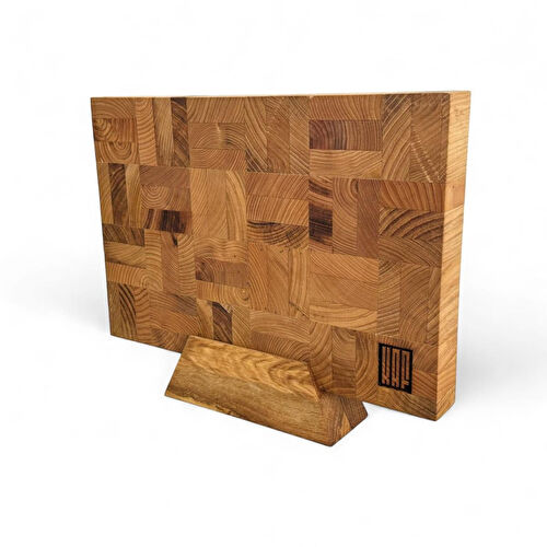 Kaf Ahşap End Grain Kesme Tahtası Standı Meşe/Kestane