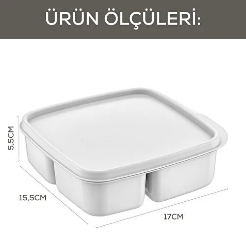 Vienev 3'lü Set Bölmeli Kare Saklama Kabı Gri