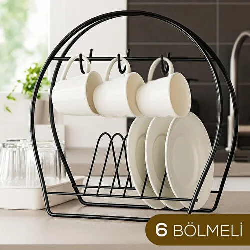 Vienev Metal Fincanlık Ve Tabaklık Siyah – 6'lı Kupa Standı | Mutfak Düzenleyici Organizer