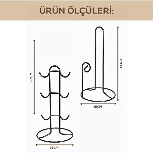 Vienev Zümrüt Metal Tezgah Üstü Mutfak Seti | Fincanlık & Kağıt Havluluk