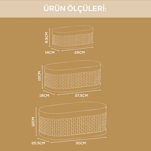 Vienev Bambu Hasır Oval 3'lü Organizer Sepet Seti - Çok Amaçlı Düzenleyici