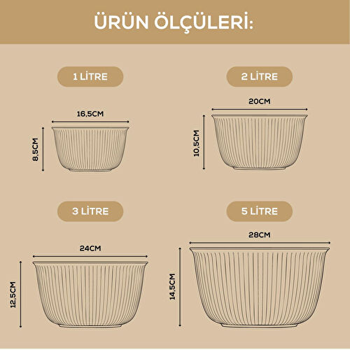 Vienev 4'lü Mega Boy Plastik Karıştırma Ve Saklama Kase Seti | 1l, 2l, 3l, 5l Bej Vienev 4'lü Mega Boy Plastik Karıştırma Ve Saklama Kase Seti | 1l, 2l, 3l, 5l Bej