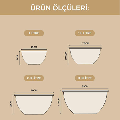 Vienev 4’lü Yuvarlak Kase Seti Pembe | 1l, 1.5l, 2.3l, 3.3l | Kapaklı Çok Amaçlı Mutfak Saklama Kabı
