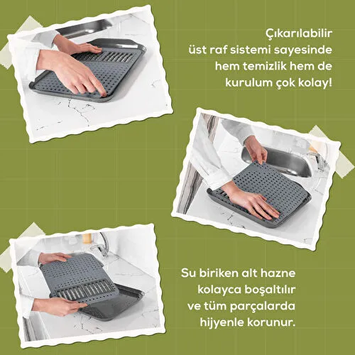 Vienev Çok Amaçlı Su Süzgeçli Kurutma Tepsisi | Sebze, Balık Ve Bulaşık İçin Pratik Kullanım Antrasit