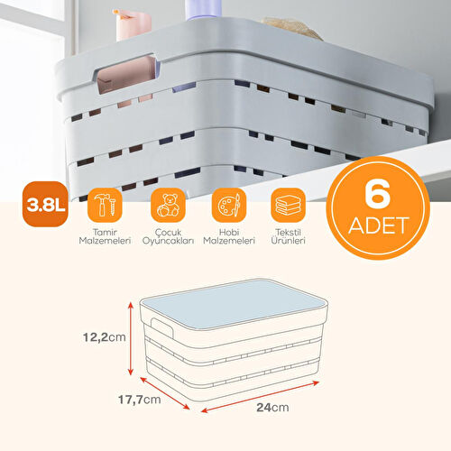 Vienev 6'lı Kapaklı 3,8 Litre Delikli Saklama Kutusu Antrasit