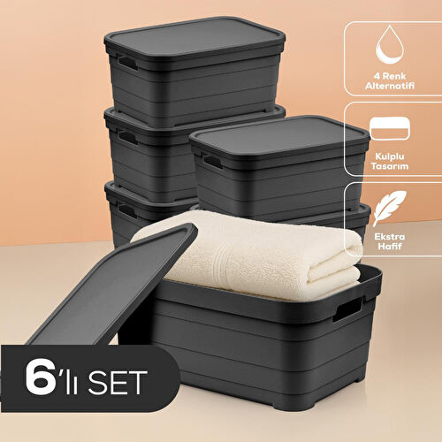 Vienev 6'lı Kapaklı 10,8 Litre Saklama Kutusu Antrasit