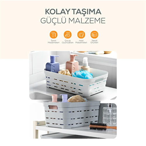 Vienev 4'lü Kapaklı 5 Litre Delikli Saklama Kutusu Antrasit