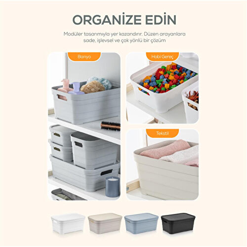 Vienev 4'lü Kapaklı 10,8 Litre Saklama Kutusu Antrasit