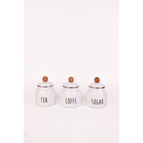 Emaylab Motto Tea Coffee Sugar 3lü Emaye Baharatlık Seti