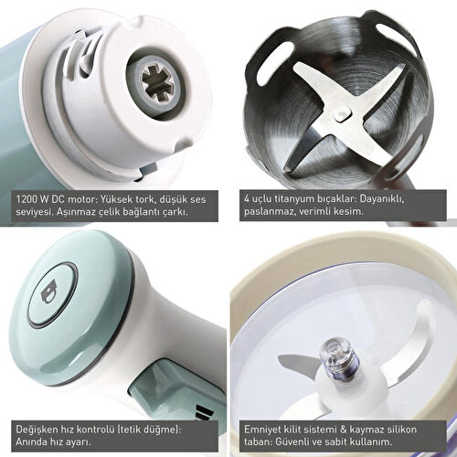 Berghoff Gem Retro 1200 W El Blender Seti – 800 ml Hazne, 5 Parça Aksesuar, Metal Konektör | Mint Yeşil