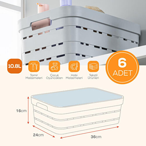 Vienev 6'lı Kapaklı 10,8 Litre Delikli Saklama Kutusu Antrasit