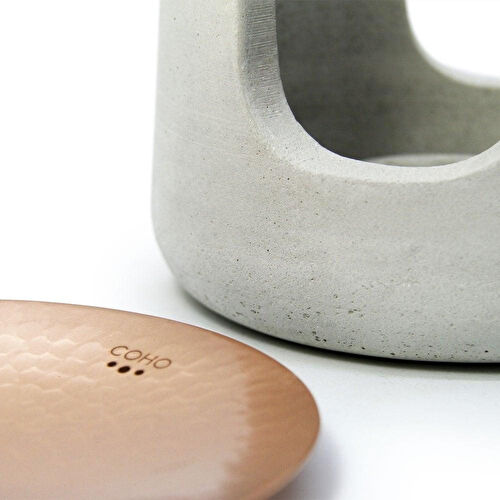 Coho Objet Coho Concre Matte Dövme Bakır Kase & Mum Söndürücü Boz Buhurdanlık Set