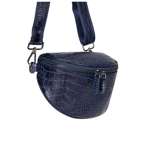 Bloominbag Alora Scarlet Heat Croc Lacivert Deri Bel Çantası