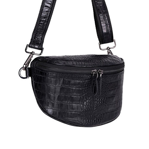 Bloominbag Alora Noir Croc Siyah Deri Bel Çantası